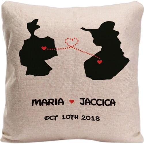 Personalized No Distance Name Date Throw Pillow Case Pillowcase Custom Country Map Home Friend Gifts Decoration Cushion Cover