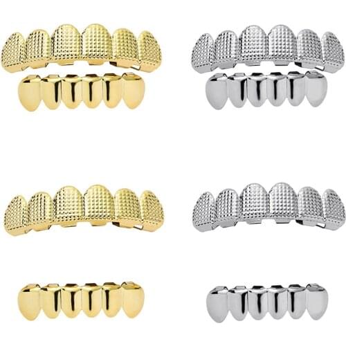 Gold Silver Plated Hip Hop Teeth Grillz Top& Bootom Groll Set With silicone Vampire teeth Best Gift For Christmas