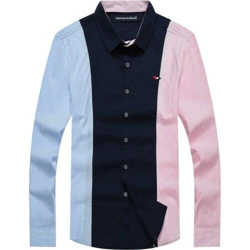 Fashion Patchwork Men Casual Long Sleeved Harmont Blaine shirt Slim Fit CASUAL Shirts Male Social Business Dress Shirt Brand Men