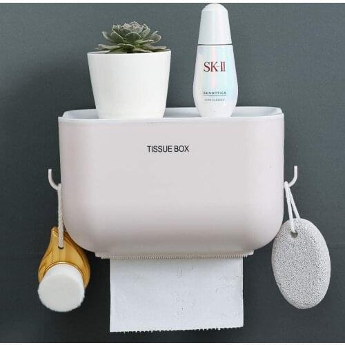 Self-Adhesive Toilet Paper Holder, Tissue Box Mnimalist Wall -Mounted, Multifunction Bathroom Rolled Tissue Paper Holder