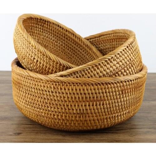 Natural Rattan Basket Woven Storage Baskets Plant Fiber Box For Organizing Home Fruit Bread Organization Kitchen Items Cesta