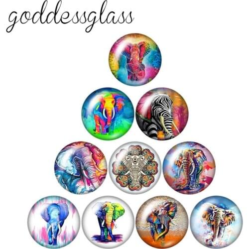 Paniting Elephants Colorful 10pcs mixed 12mm/18mm/20mm/25mm Round photo demo glass cabochon flat back Making findings ZB1172