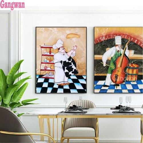 Pastry chef Pictures of rhinestones mosaic full embroidery paint diamonds painting Cook Working crystal bead 2 pcs kitchen decor