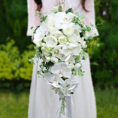 White Wedding Bouquet Flowers Waterfall Marriage Bridal Bouquets Silk Penoy Wedding Bouquets for Bridesmaids Decoration PH055