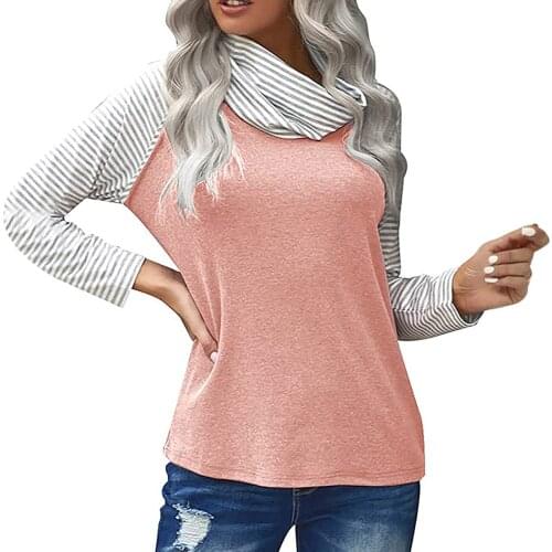Women Long Sleeve T-Shirt 2021 Striped Turtleneck Colorblock Tops Fashion Women T-shirt Tops Ladies Clothing camisetas mujer