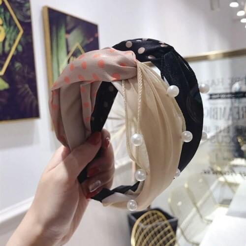 Patchwork Dot Mesh Headband For Women Pearls Hair Accessories Lace Elegant Hair Hoop Girls Female Fashion Hairband Bohemia XL058