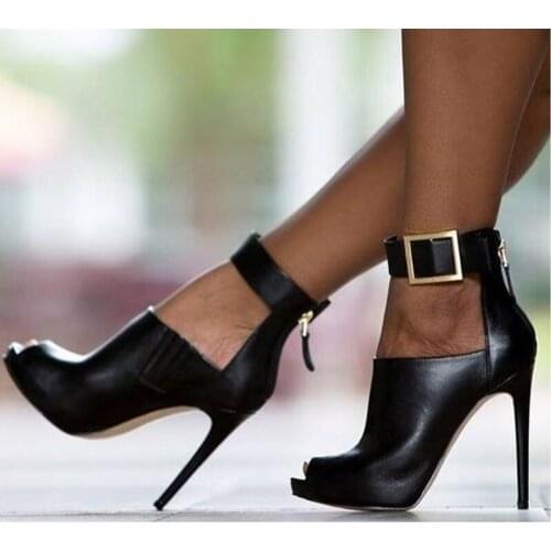 Women Summer Boots High Heel Zip Ankle Boots 2019 New Sexy Peep Toe Hollow Out Buckle Decor Pumps Woman Party Dress Shoes