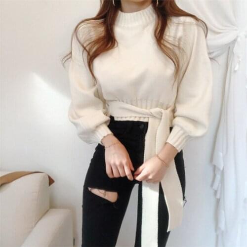 Korean Chic Lace Up Loose Knitted Sweater Elegant Runway Woman Sweaters Sexy Zipper Hollow Shoulder Pullovers Tops Women 2020