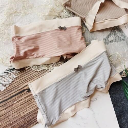 Bow Womens Underwear Comfortable Ice Pure Silk Hip Elasticity Good Sexy Lingerie Corset Lace Cotton Seamless Breathable Panties