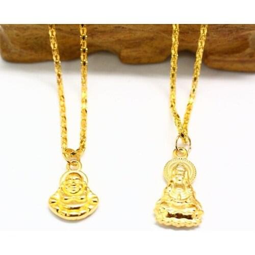 Gold Plated Guanyin Buddha Statue Pendant Religious Necklace Men Women Jewelry