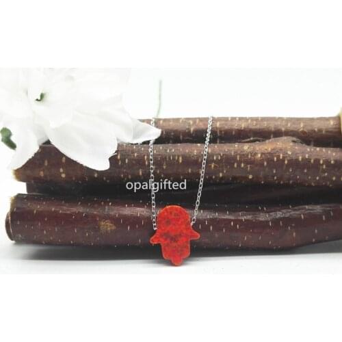 2020 New Design Women opal hamsa Necklace red Fire Opal Necklaces Pendants Fashion 925 Sterling Silver opal hand shape Jewelry