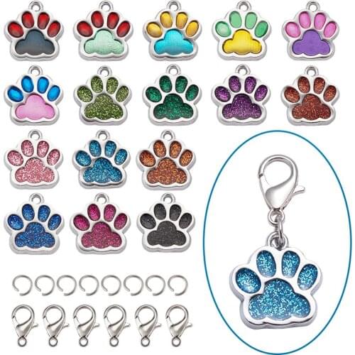 1Set Dog Paw Prints Alloy Enamel Pendants Chams with Glitter Powder/Two Tone with Jewelry Findings for Women DIY Bracelet Making