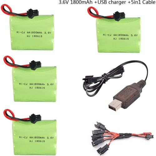 3.6V 1800mah NiCD AA Battery with USB charger 5in1 cable 3.6v NICD battery pack for RC toy Car Boat model RC toy Battery SM plug