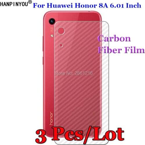 3Pcs/Lot For Huawei Honor 8A 6.01" 3D Non-slip Clear Carbon Fiber Back Film Screen Protector Protective Sticker (Not Glass)