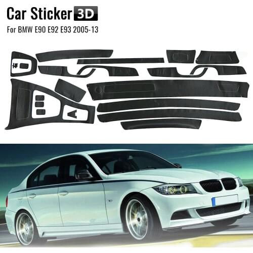 15Pcs 3D Glossy Carbon Fiber Sticker Vinyl Decal Trim Stylish Well Protective Decorative Fit For BMW E90 E92 E93 2005-13