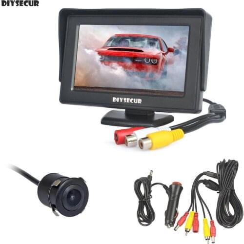 DIYSECUR 4.3inch Color TFT LCD Car Monitor with HD Rear View Reverse Backup Car Camera Parking System Free Video Cable