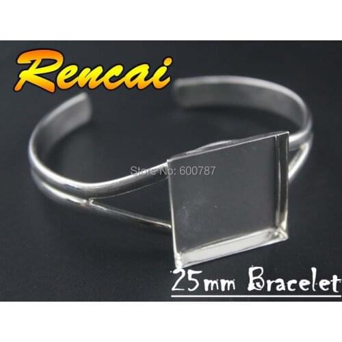 5pcs 25mm Sliver Plated Square Bangle Bracelet Blank Setting Cabochon Cameo Base Tray Bezel for Women DIY Jewelry Making