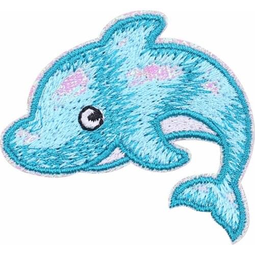 5PCS DIY Patches Cute Dolphin Animals Patches Cartoon Embroidery Applique for Clothing Iron on Apparel Sewing Stickers Wholesale