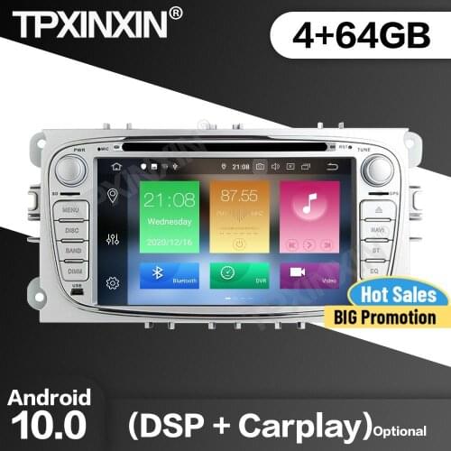 4+64G Car Radio 2 Din Stereo Receiver Android 10.0 For FORD Focus S-MAX Mondeo C-MAX Galaxy GPS Navi Multimedia Player Head Unit