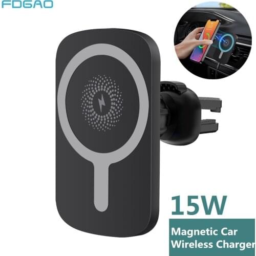 FDGAO 15W Magnetic Wireless Car Charger Mount for iPhone 12 Pro Max Fast Charging Wireless Charger Automatic Car Phone Holder
