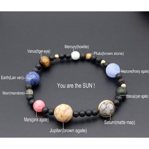 Galaxy Solar System Bracelet Universe Nine Planets Natural Stone Stars Earth Moon Bracelet For Women Man Fashion Jewelry