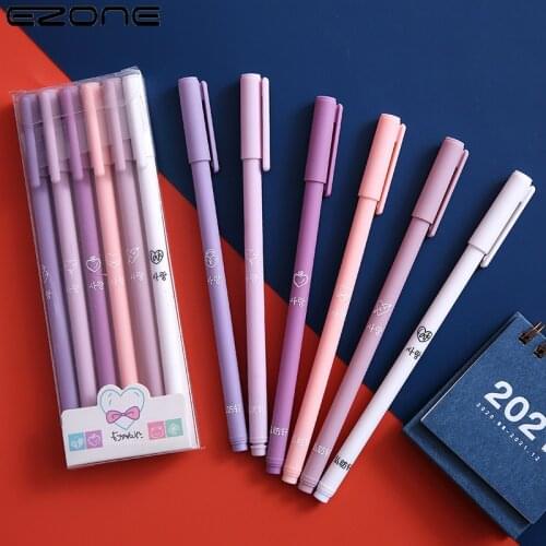 EZONE 6pcs/set Black Gel Pen 0.5mm Kawai Gradient School Office Supplies Stationery Students Gift Fluent Writing High Quality