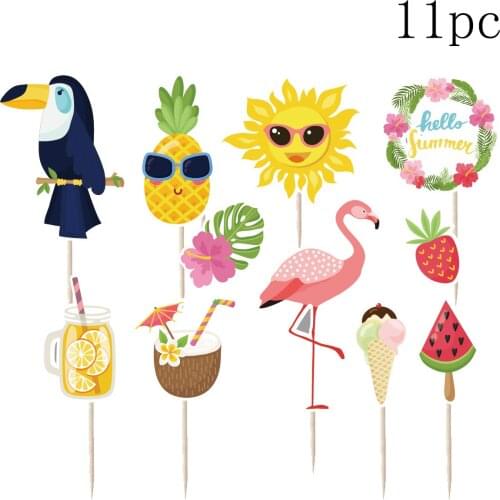 Flamingo Pineapple Paper Caketopper Hawaii Summer Birthday Decor Tropical Aloha Cake Decor Flamingo Beach Party Decor