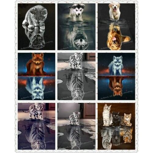 Hot 5d diy diamond painting lion tiger dog full square / round drill 3d diamond embroidery black gray animal icon