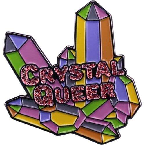 Crystal queer glitter badge LGBT pride pin pastel art jewelry magical gift for her