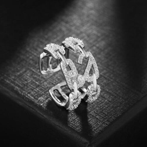HUAMI Multilayer Lines Rings Adjustable Open Finger Gold Rings Silver Fashion Shine Zircon Jewelry for Women Bizuteria Damska