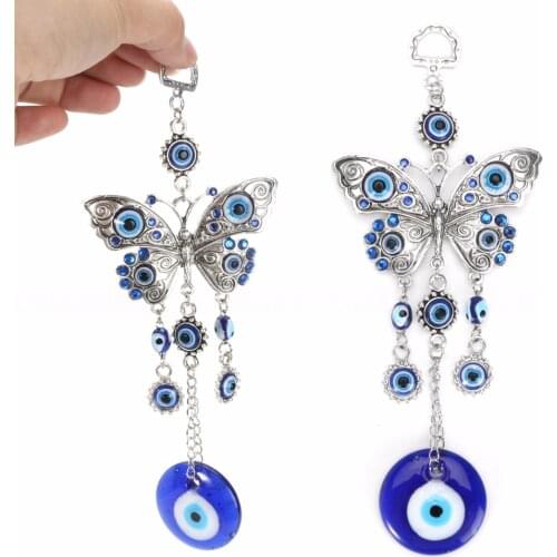JX-LCLYL 20cm Lucky Butterfly Turkish Blue Glass Evil Eye Amulet Wall Hanging Home Decor
