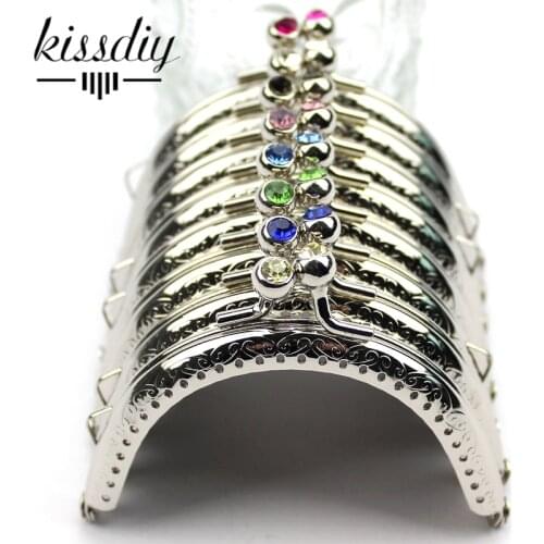 KISSDIY 10pcs/lot Semicircle 8.5CM Silver metal clasp with diamond embossed Metal Purse Frame Kiss clasp Free shipping