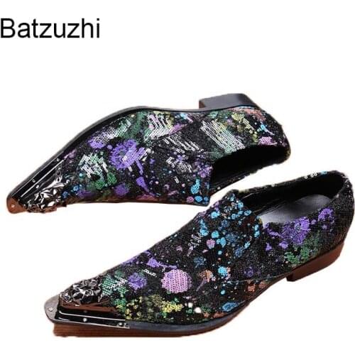 Batzuzhi Formal Dress Shoes Pointed Metal Tip Fashion Men Shoes Party Shoes Men Oxfords zapatos de hombre, Big Sizes US6-12