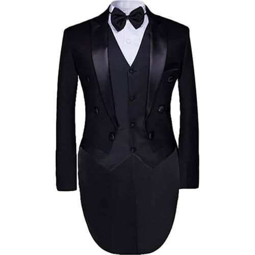 Costume Homme Black Tuxedo Mens Tailcoat Formal Slim Fit 3 Pieces Suits Swallow-Tailed Coat Terno Masculino Slim Fit Blazer