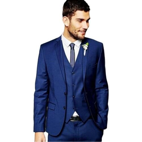 Handsome Blue Mens Evening Dress Toast Business Suit Prom Party Clothes Groom Tuxedos Customize (Jacket+Pants+Vest+Tie) K:143