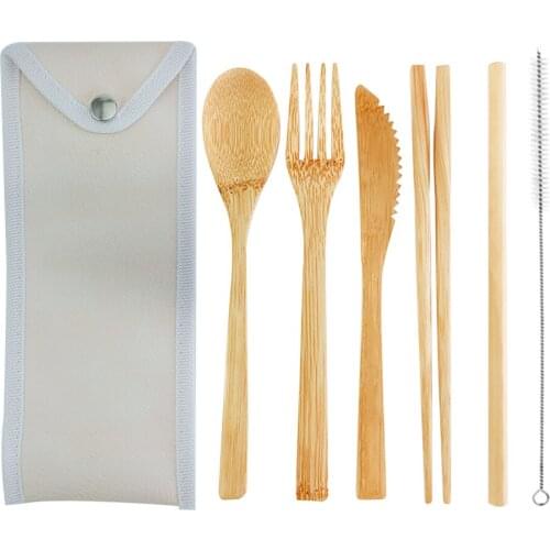 Hot Bamboo Tableware Set High quality Portable Cutlery SetTravel Eco Friendly Flatware Set Spoon Fork Chopsticks and Cloth bag
