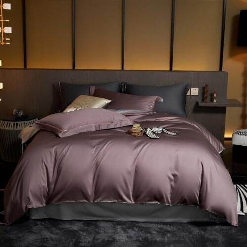 4Pcs Reversible Duvet Cover Set King Queen 100%Egyptian Cotton Satin Solid Color Bedding Set Ultra Soft Bed Sheet set Pillowcase