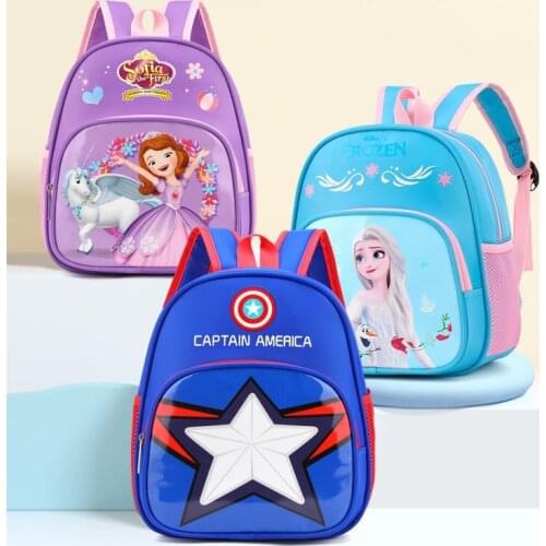New Kindergarten Backpack Girls Cute Frozen Elsa Princess Backpack Boy Cartoon The Avengers Spiderman Captain America Backpack