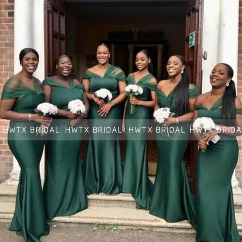 Hunter Green Mermaid Bridesmaid Dresses Off the Shoulder Elegant Long African Women Long Long African Women Bridal Party Gown