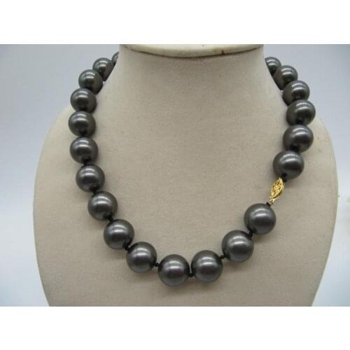 AAA+++ 15-16MM SHELL NATURAL SOUTH SEA BLACK PEARL NECKLACE925silver 18inch