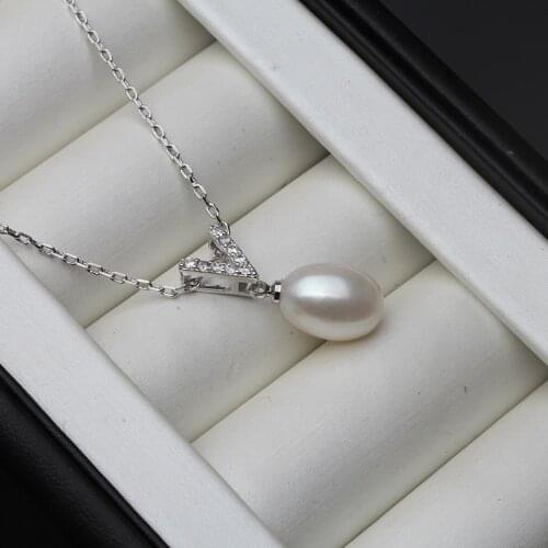 Real Freshwater Pearl Pendant Necklace For Women,925 Silver Chain Natural Pearl Pendant Necklace Fine Jewelry