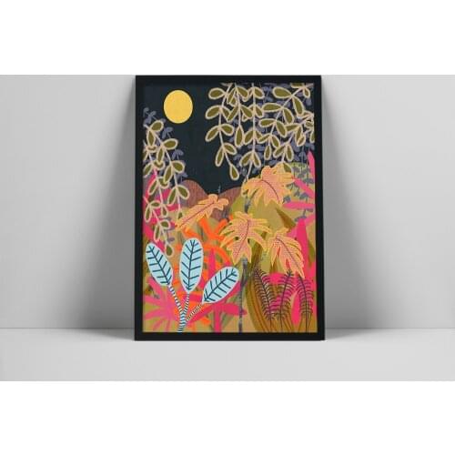 Jungle Botanical Print, Mid Century Wall Art, Colorful Botanical Art, Tropical Art, Scandinavian Modern, 60s Art