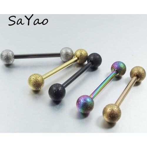 SaYao 1 Piece 14G Stainless Steel Grinding Ball Tongue Ring Polished Tongue Nail Rings Long Barbell Body Piercing Jewelry