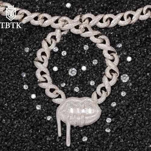 TBTK 14MM Hip Hop Lip Shape Pendant Iced Out Zirconia Miama Necklace Charms Jewelry Gifts Unisex Drop shipping