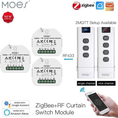 Moes ZigBee DIY RF433 Smart Curtain Switch Module for Motorized Roller Blinds Motor 2MQTT Tuya Smart APP Alexa Google Home