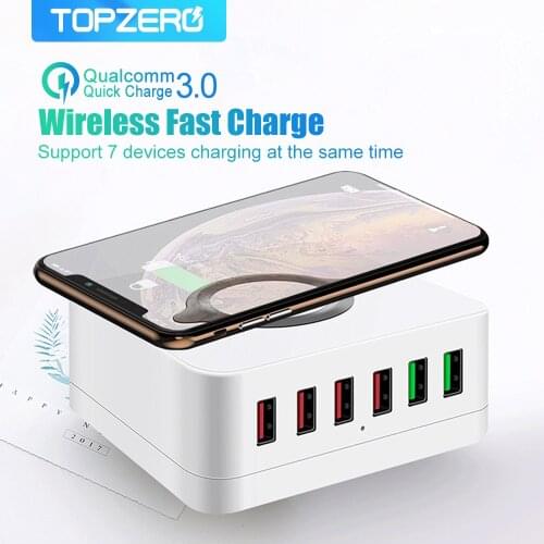 72W USB Socket Charger Station 10W Wireless Dual QC3.0 Fast Charging Adapter 6 Ports USB Charger For iPhone Xs 11 Huawei Xiaomi