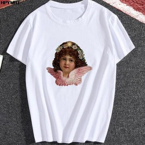 New Summer 2021 T-Shirt Kawaii Angel Printed Tshirt Woman Cartoon graphic tee Harajuku 90s Tshirt Ullzang Female Streetwear Tops