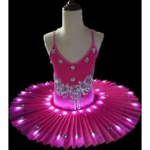 Womens Professional Ballet Skirt Kids' Swan Ballet LED Illuminate Tutu Dress 4colors 90-170cm Girl Hot drilling tutu skirt