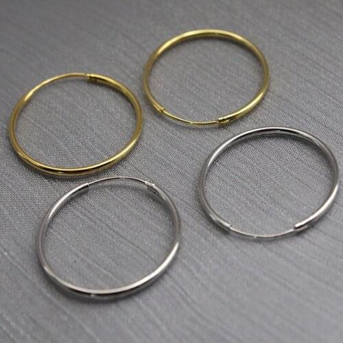 Real Hoop Earrings Silver 925 Sterling Silve gold plated Smooth Big Circle Hoop Earrings For Women Wedding Fashion Party Jewelry