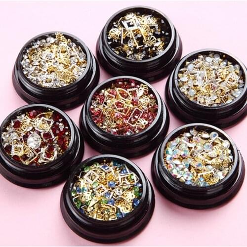 1Box Nail Crystal Bead Stud Mix-(size ,Color,Shape...) Metal Stud Rivet Sharp Crystal Nail Tip Art Glitter Decoration 3D Stud x1